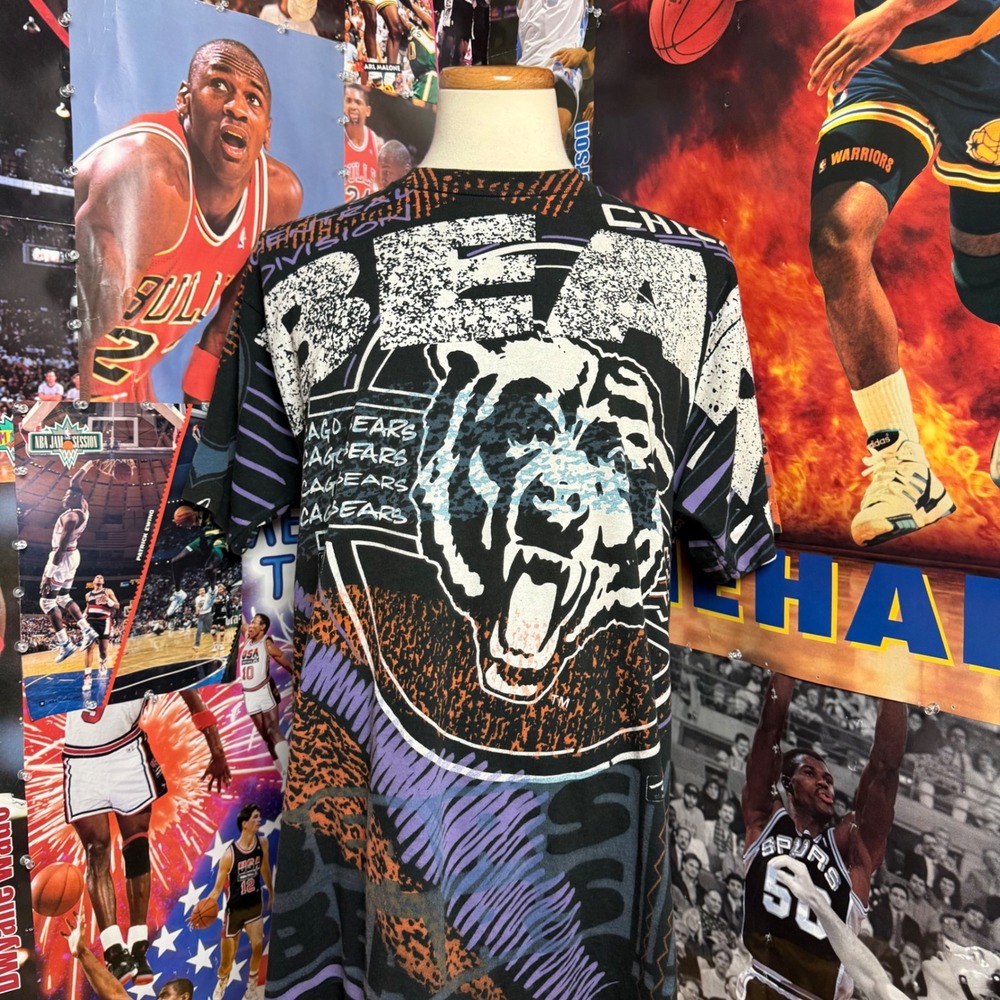 Vintage 90s Chicago Bears Magic Johnson Ts All Over Print Shirt NFL Sz Large